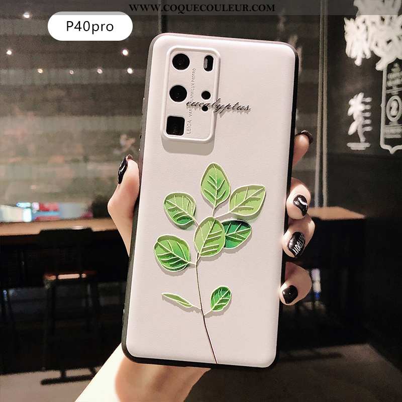 Coque Huawei P40 Pro Dessin Animé Gaufrage Vert, Housse Huawei P40 Pro Fluide Doux Nouveau Verte