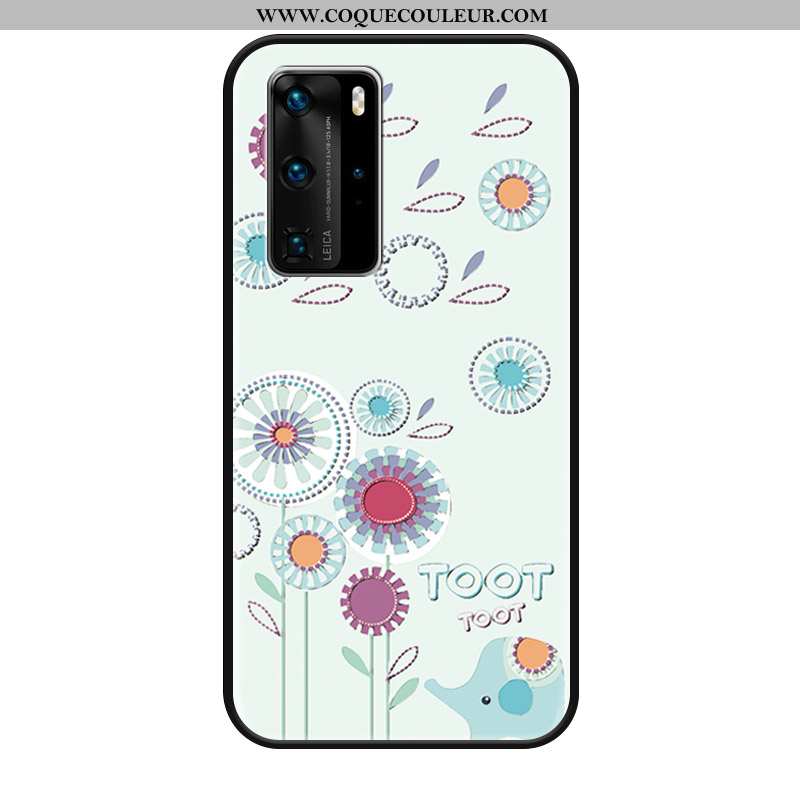 Housse Huawei P40 Pro Gaufrage Charmant Délavé En Daim, Étui Huawei P40 Pro Dessin Animé Grand Verte