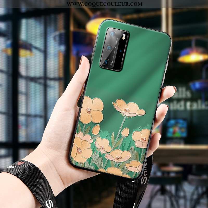 Étui Huawei P40 Pro Silicone Téléphone Portable Ultra, Coque Huawei P40 Pro Protection Légère Verte