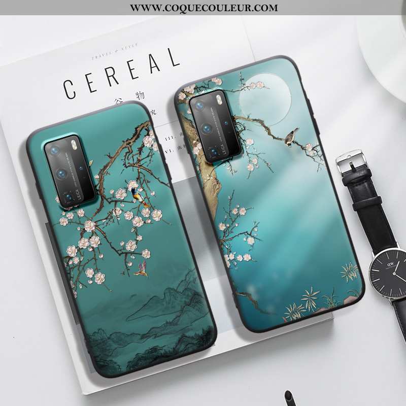 Coque Huawei P40 Pro Fluide Doux Tendance Vert, Housse Huawei P40 Pro Silicone Gaufrage Verte