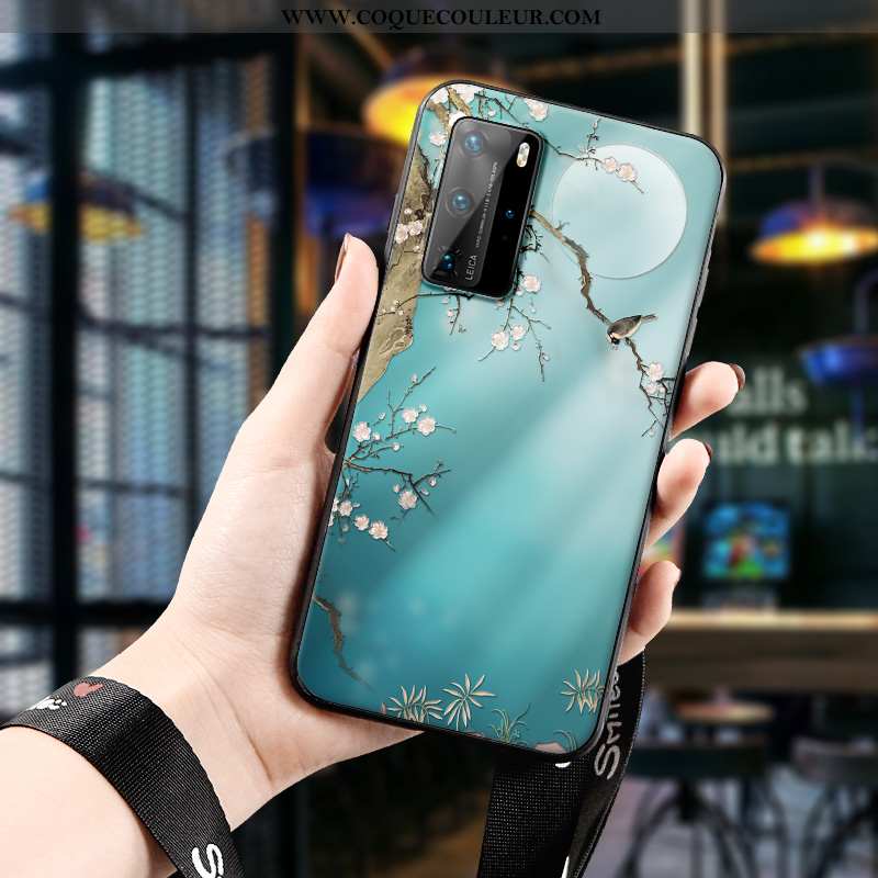 Coque Huawei P40 Pro Fluide Doux Tendance Vert, Housse Huawei P40 Pro Silicone Gaufrage Verte