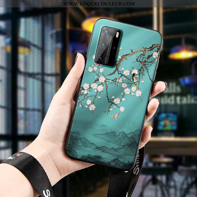 Coque Huawei P40 Pro Fluide Doux Tendance Vert, Housse Huawei P40 Pro Silicone Gaufrage Verte