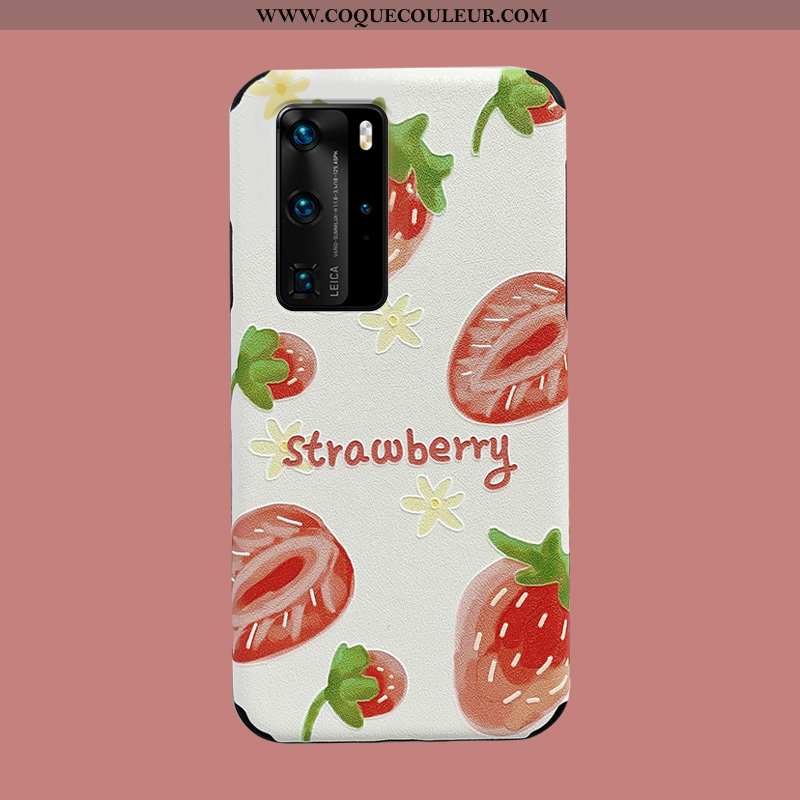 Housse Huawei P40 Pro Gaufrage Étui Coque, Huawei P40 Pro Fluide Doux Fraise Rouge