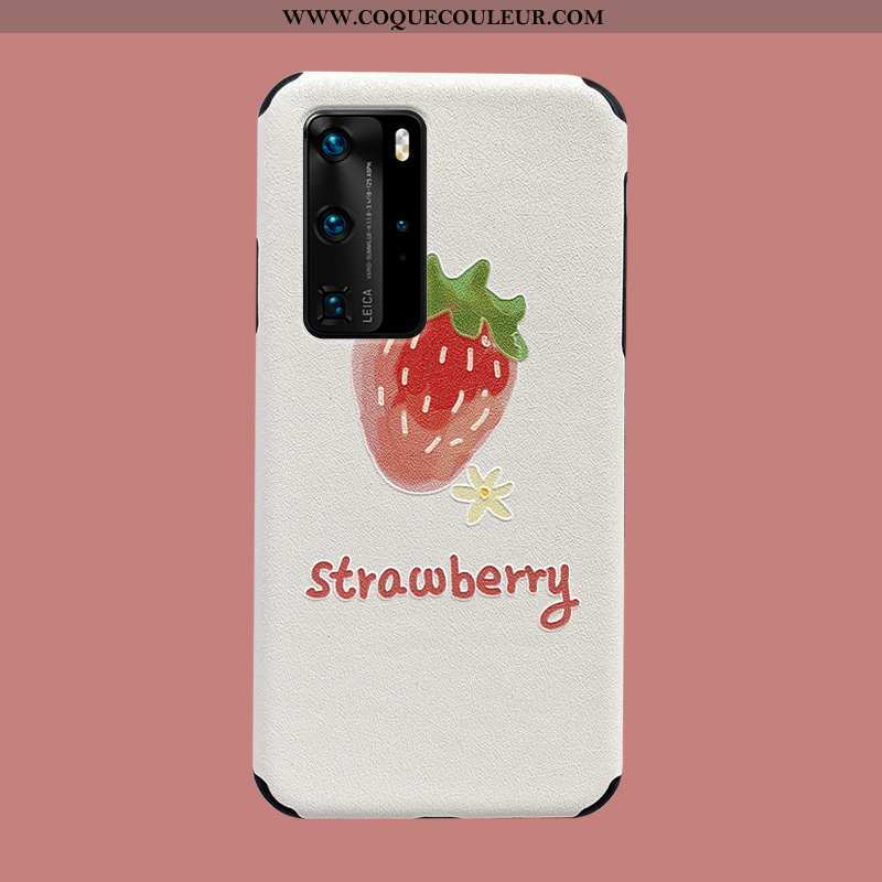 Housse Huawei P40 Pro Gaufrage Étui Coque, Huawei P40 Pro Fluide Doux Fraise Rouge