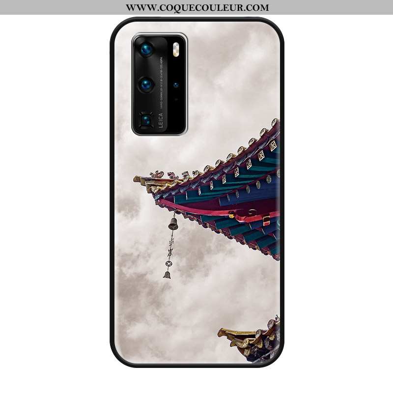 Étui Huawei P40 Pro Gaufrage Gris Protection, Coque Huawei P40 Pro Vintage Silicone