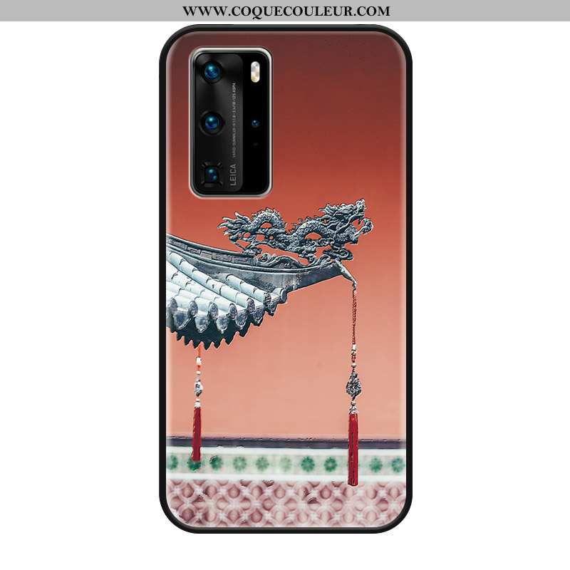 Étui Huawei P40 Pro Gaufrage Gris Protection, Coque Huawei P40 Pro Vintage Silicone