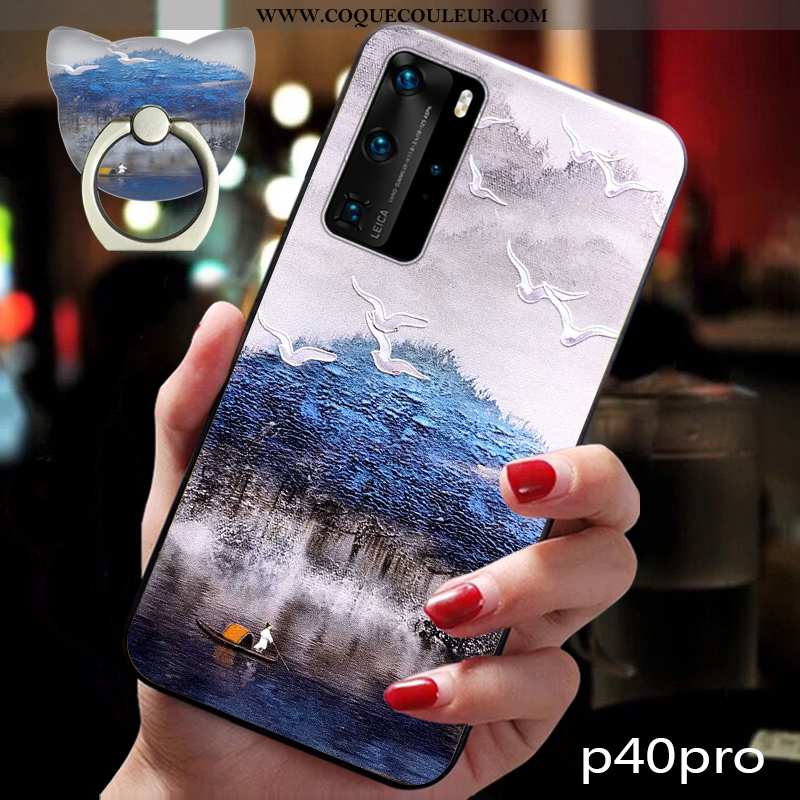 Coque Huawei P40 Pro Protection Tout Compris Silicone, Housse Huawei P40 Pro Vintage Bleu Foncé