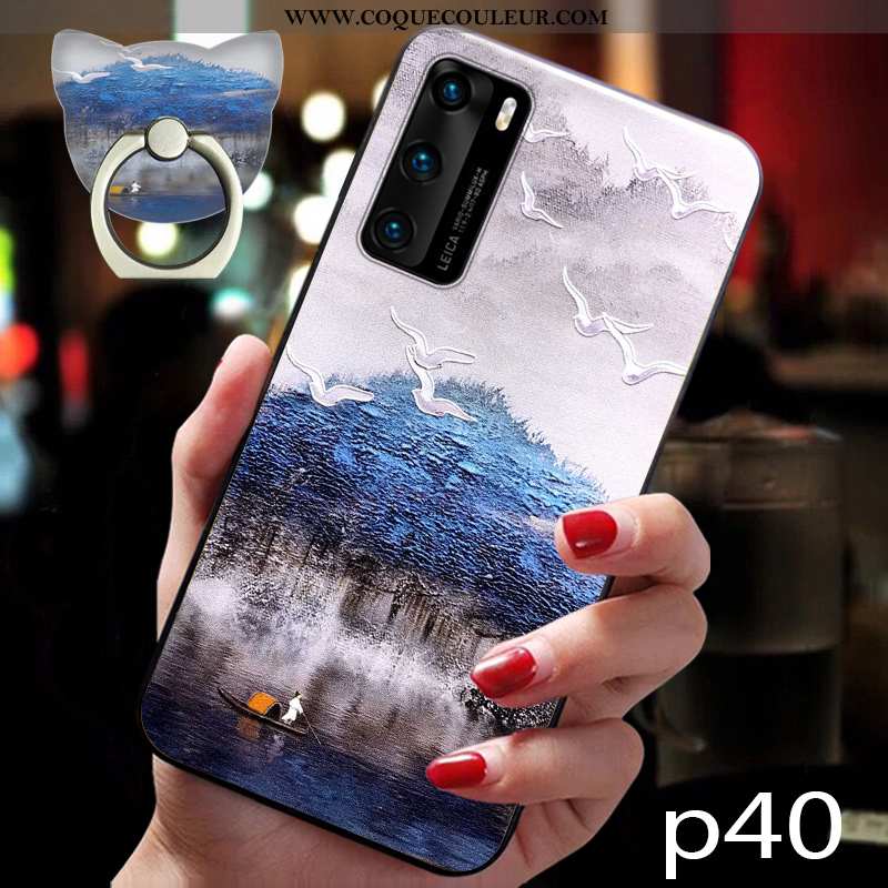 Coque Huawei P40 Pro Protection Tout Compris Silicone, Housse Huawei P40 Pro Vintage Bleu Foncé
