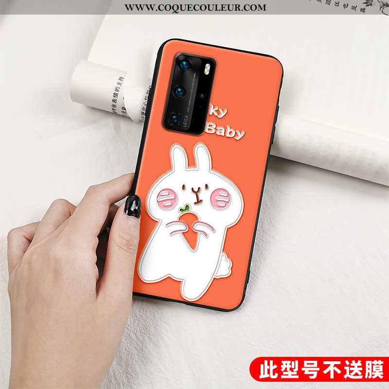 Coque Huawei P40 Pro Protection Gaufrage Mignonne, Housse Huawei P40 Pro Délavé En Daim Orange