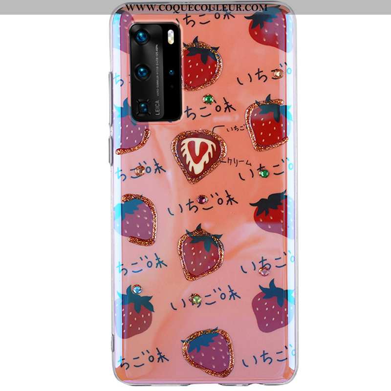 Housse Huawei P40 Pro Charmant Incassable Rouge, Étui Huawei P40 Pro Fluide Doux Cœur Rouge