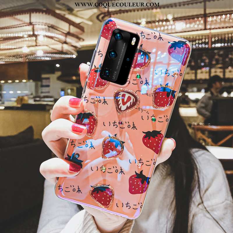 Housse Huawei P40 Pro Charmant Incassable Rouge, Étui Huawei P40 Pro Fluide Doux Cœur Rouge