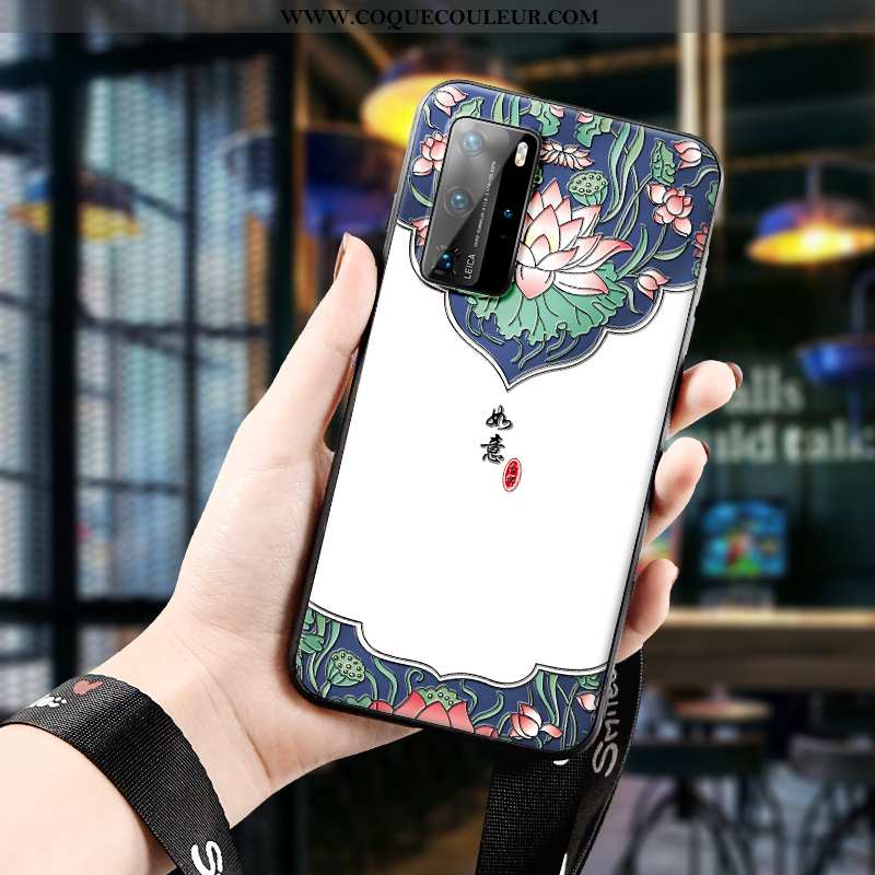 Coque Huawei P40 Pro Gaufrage Style Chinois Incassable, Housse Huawei P40 Pro Charmant Ultra Blanche