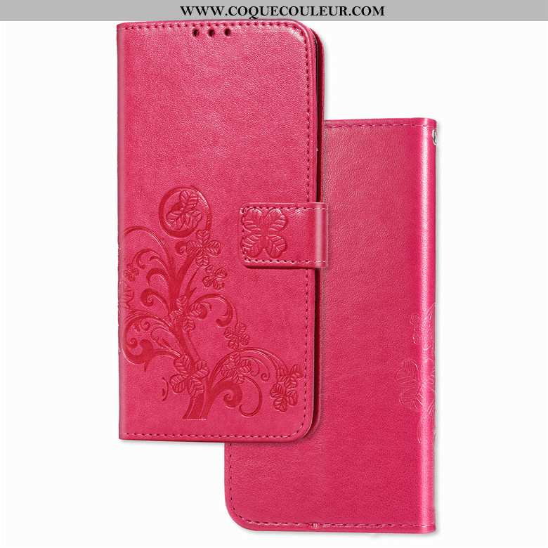 Coque Huawei Y5 2020 Protection Étui 2020, Housse Huawei Y5 2020 Cuir Rouge Rose