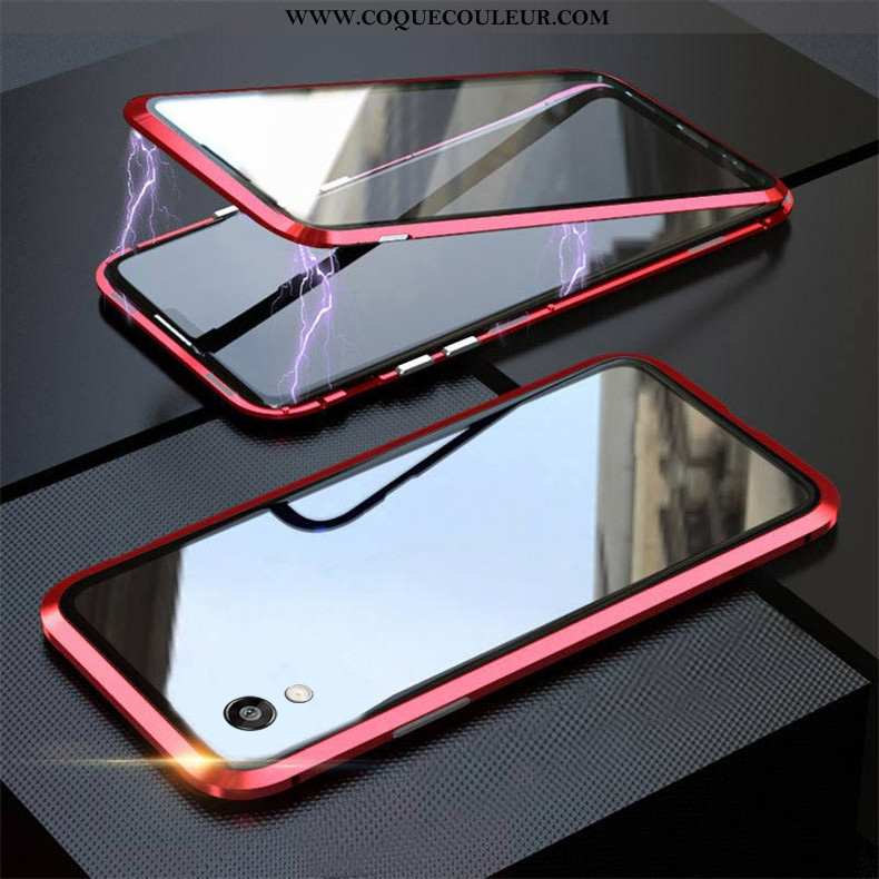 Housse Huawei Y5 2020 Verre Magnétisme Reversible, Étui Huawei Y5 2020 Personnalité Coque Rouge