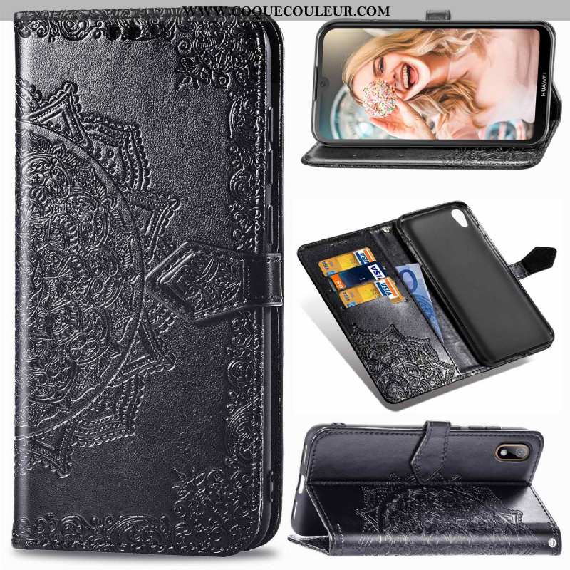 Étui Huawei Y5 2020 Cuir Gaufrage Housse, Coque Huawei Y5 2020 Protection 2020 Bleu