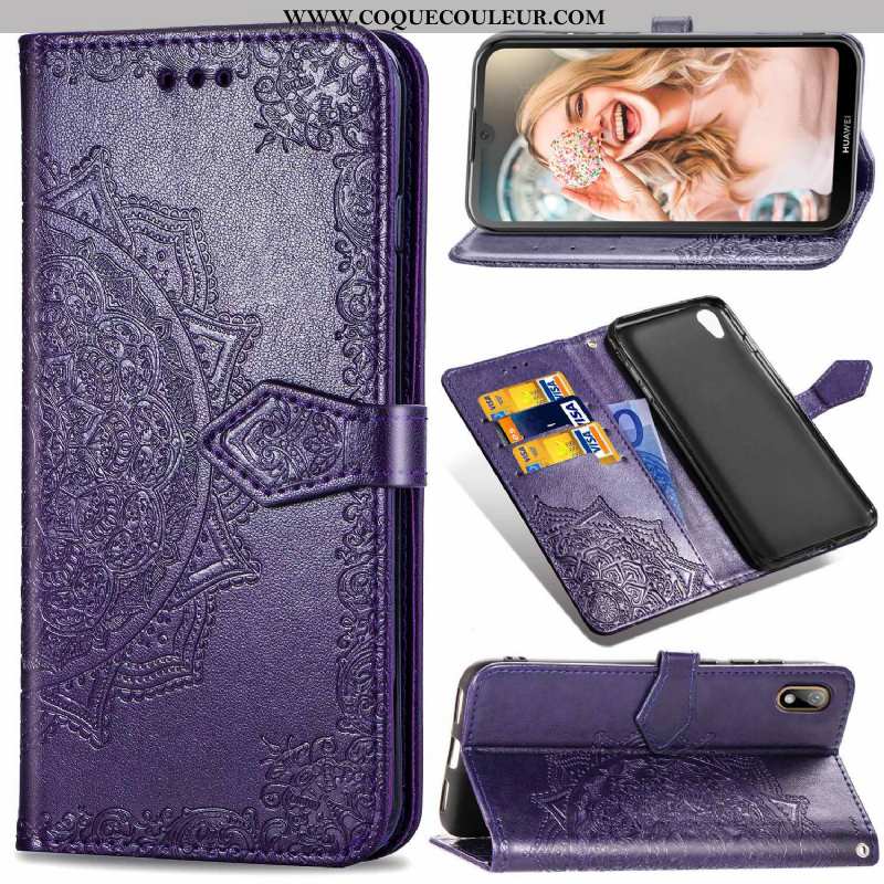 Étui Huawei Y5 2020 Cuir Gaufrage Housse, Coque Huawei Y5 2020 Protection 2020 Bleu