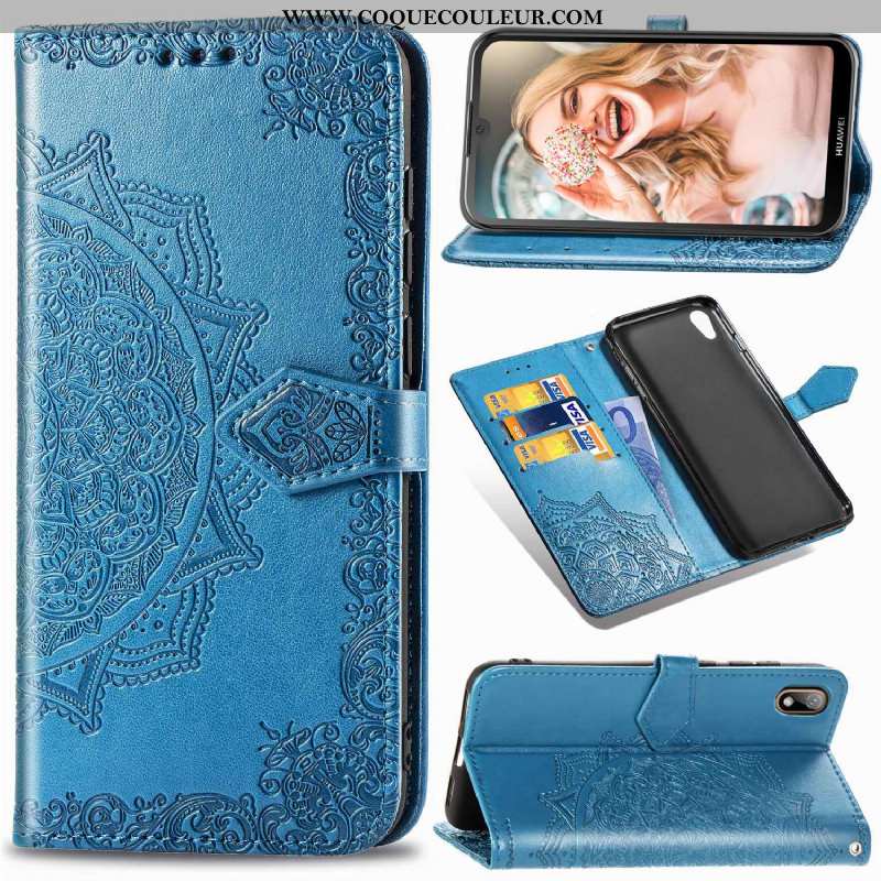 Étui Huawei Y5 2020 Cuir Gaufrage Housse, Coque Huawei Y5 2020 Protection 2020 Bleu