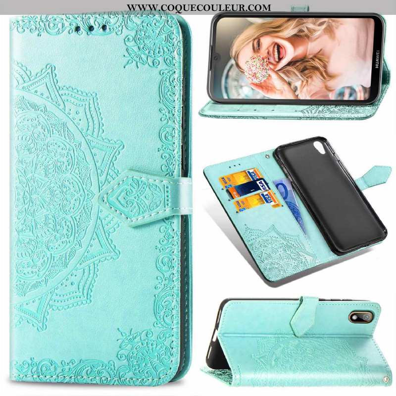 Étui Huawei Y5 2020 Cuir Gaufrage Housse, Coque Huawei Y5 2020 Protection 2020 Bleu