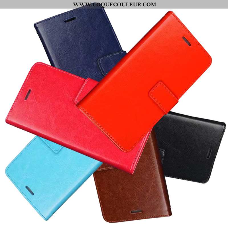 Coque Huawei Y5 2020 Cuir Véritable 2020, Housse Huawei Y5 2020 Cuir Une Agrafe Rouge