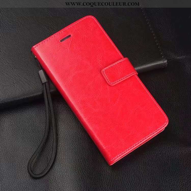 Coque Huawei Y5 2020 Cuir Véritable 2020, Housse Huawei Y5 2020 Cuir Une Agrafe Rouge