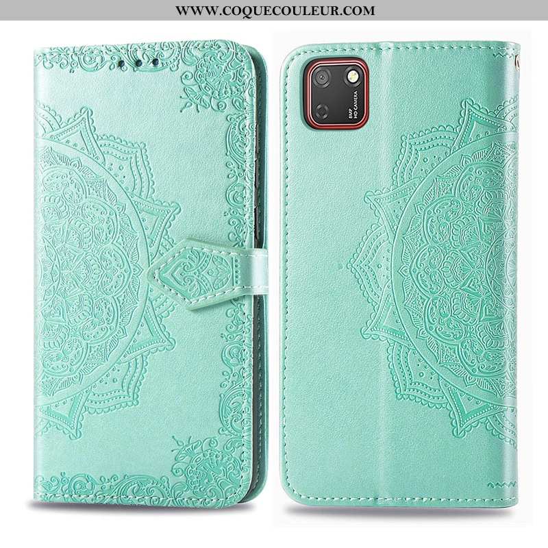 Étui Huawei Y5p Cuir Clamshell, Coque Huawei Y5p Gaufrage Bleu