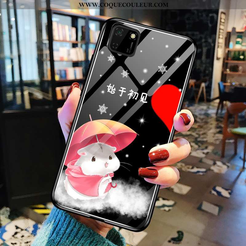 Étui Huawei Y5p Dessin Animé Peinture Mode, Coque Huawei Y5p Tendance Verre Noir