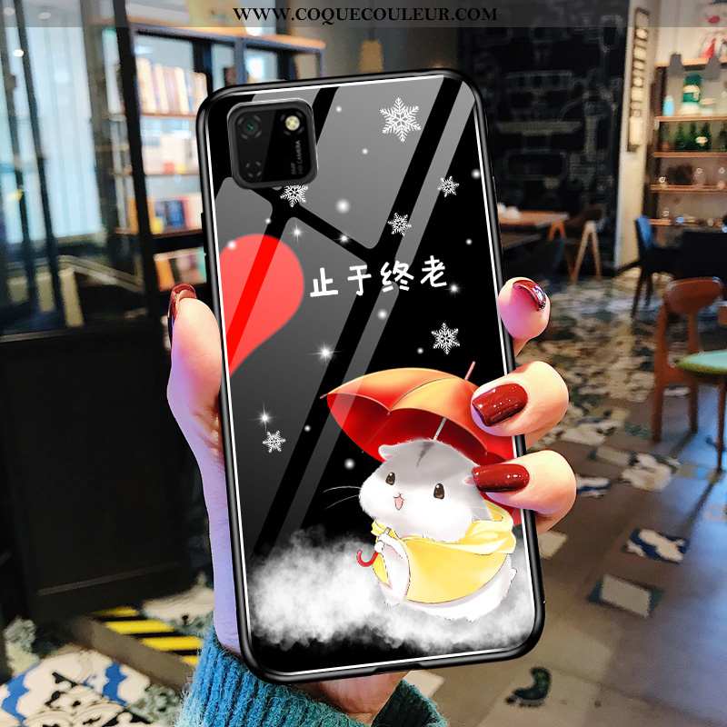 Étui Huawei Y5p Dessin Animé Peinture Mode, Coque Huawei Y5p Tendance Verre Noir