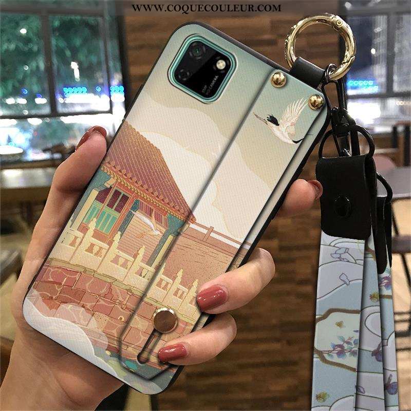 Coque Huawei Y5p Tendance Support Style Chinois, Housse Huawei Y5p Créatif Étui Verte