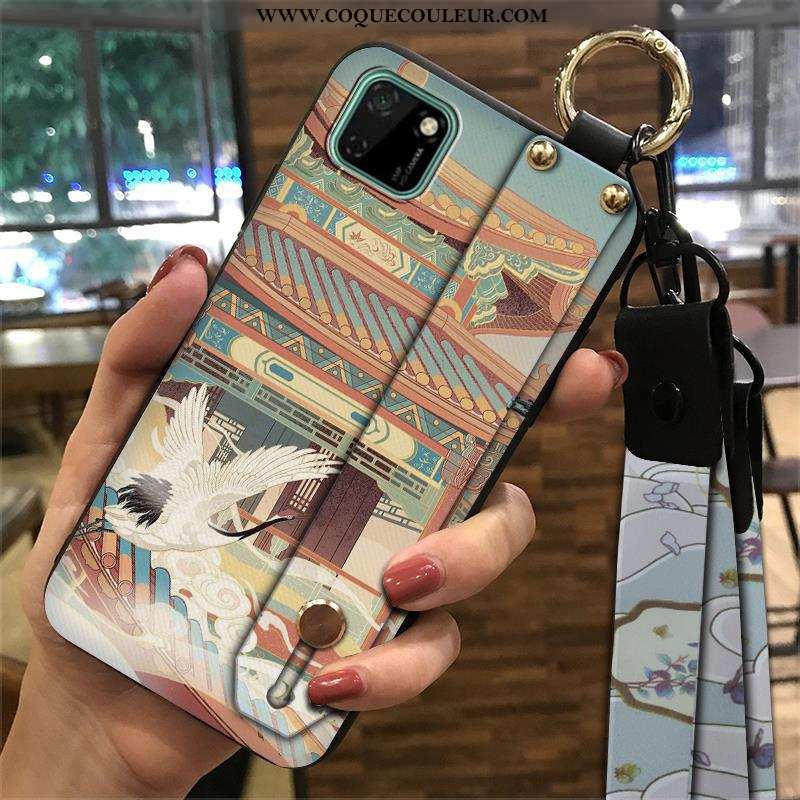 Coque Huawei Y5p Tendance Support Style Chinois, Housse Huawei Y5p Créatif Étui Verte