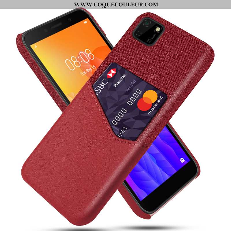 Coque Huawei Y5p Cuir Carte Coque, Housse Huawei Y5p Protection Rouge