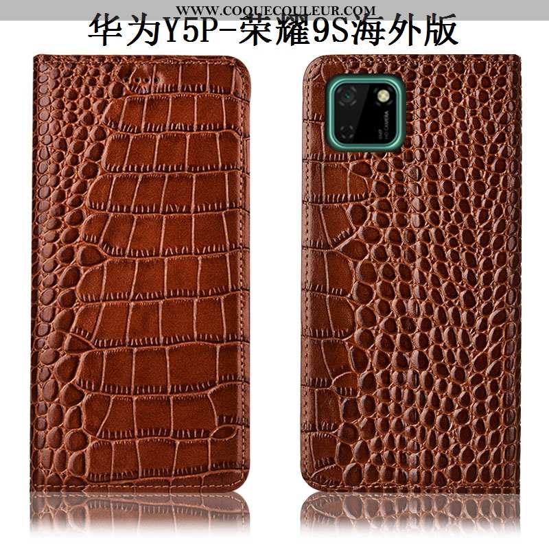 Coque Huawei Y5p Cuir Véritable Téléphone Portable, Housse Huawei Y5p Protection Tout Compris Marron