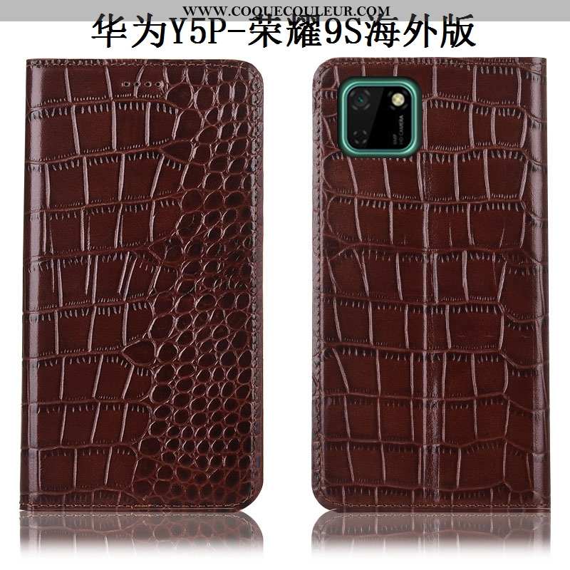 Coque Huawei Y5p Cuir Véritable Téléphone Portable, Housse Huawei Y5p Protection Tout Compris Marron