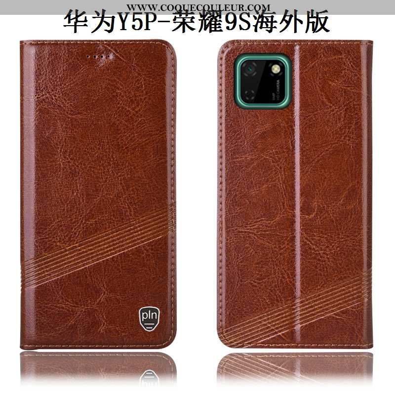 Étui Huawei Y5p Cuir Véritable Téléphone Portable Marron, Coque Huawei Y5p Protection Marron