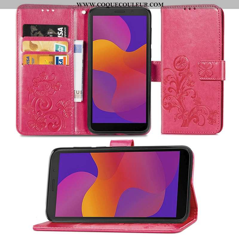 Housse Huawei Y5p Cuir Incassable Clamshell, Étui Huawei Y5p Téléphone Portable Coque Rose