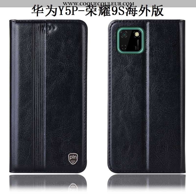 Housse Huawei Y5p Cuir Véritable Tout Compris Incassable, Étui Huawei Y5p Protection Coque Noir