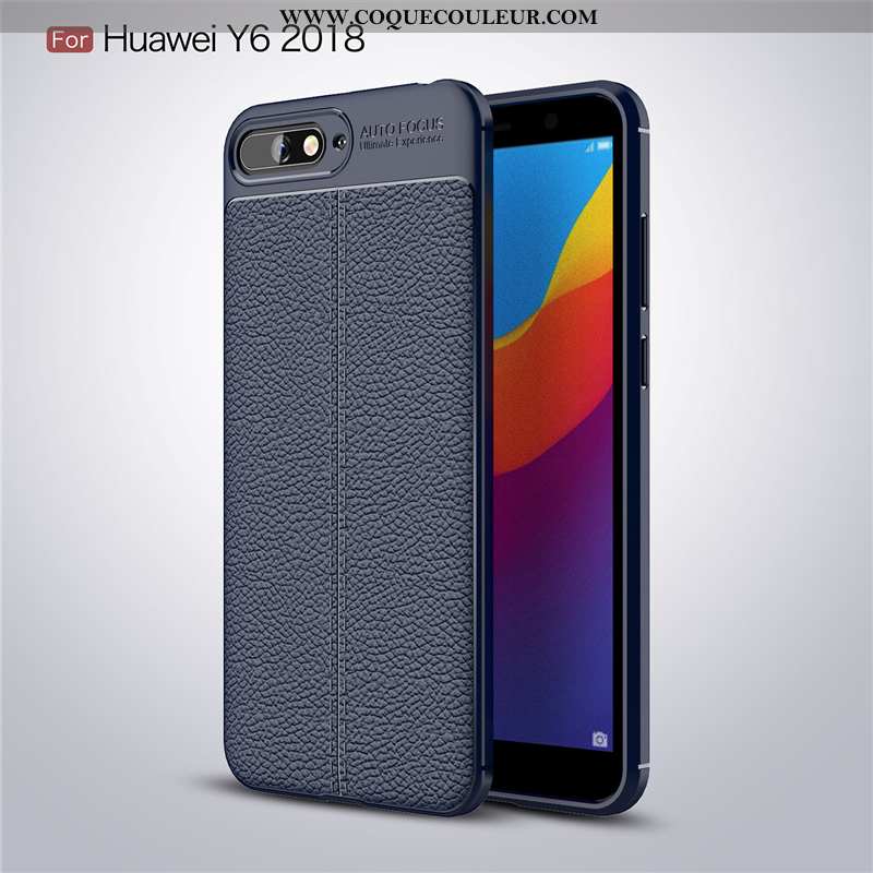 Housse Huawei Y6 2020 Silicone Tendance Cuir, Étui Huawei Y6 2020 Protection Bleu Marin Bleu Foncé