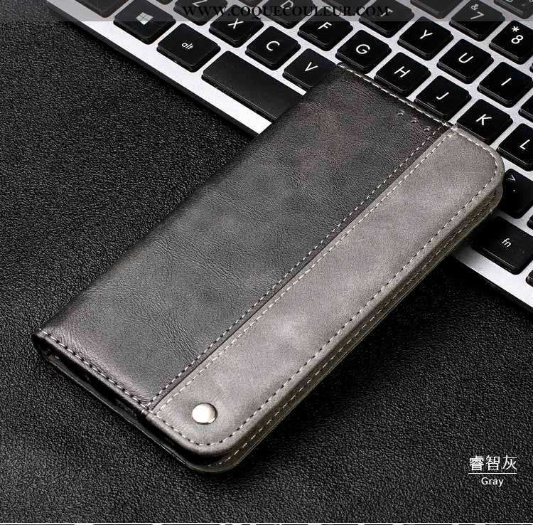 Housse Huawei Y6 2020 Cuir Véritable Incassable, Étui Huawei Y6 2020 Gris Coque