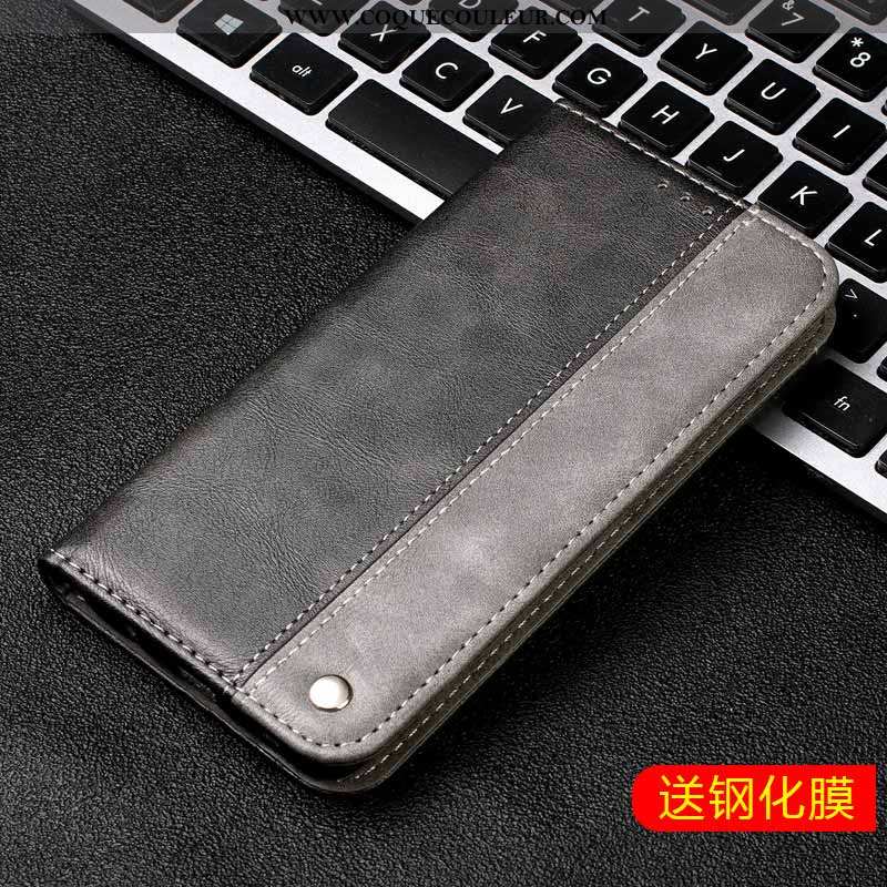 Housse Huawei Y6 2020 Cuir Véritable Incassable, Étui Huawei Y6 2020 Gris Coque