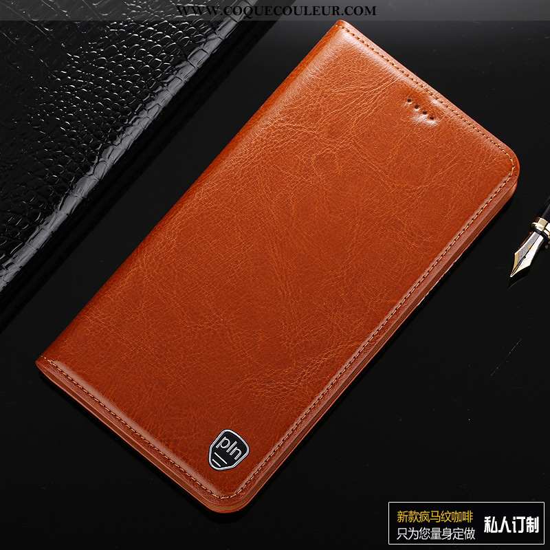 Coque Huawei Y6 2020 Cuir Véritable 2020 Étui, Housse Huawei Y6 2020 Cuir Modèle Fleurie Marron