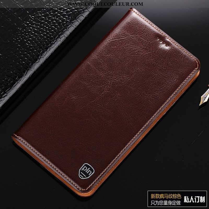 Coque Huawei Y6 2020 Cuir Véritable 2020 Étui, Housse Huawei Y6 2020 Cuir Modèle Fleurie Marron