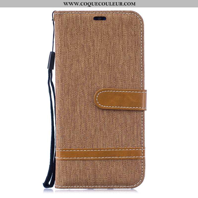 Housse Huawei Y6 2020 Portefeuille Carte Housse, Étui Huawei Y6 2020 Cuir En Denim Marron