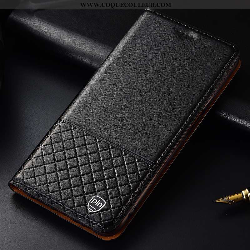 Housse Huawei Y6 2020 Cuir Véritable Incassable Noir, Étui Huawei Y6 2020 Cuir Coque Noir