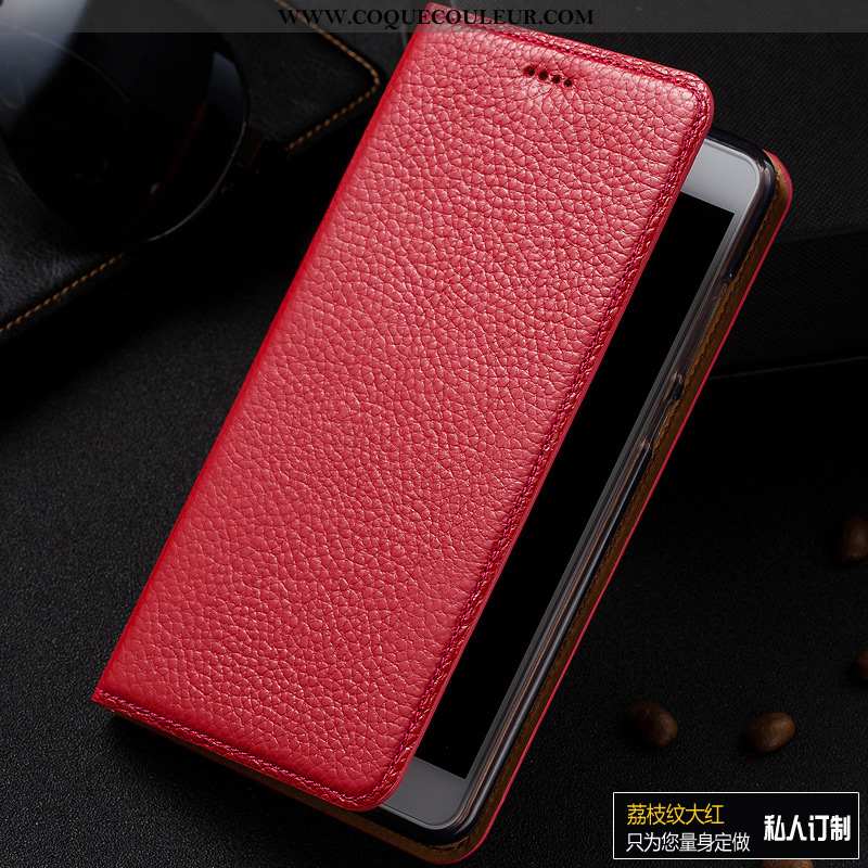 Coque Huawei Y6 2020 Cuir Véritable Litchi Modèle Fleurie, Housse Huawei Y6 2020 Cuir Étui Marron