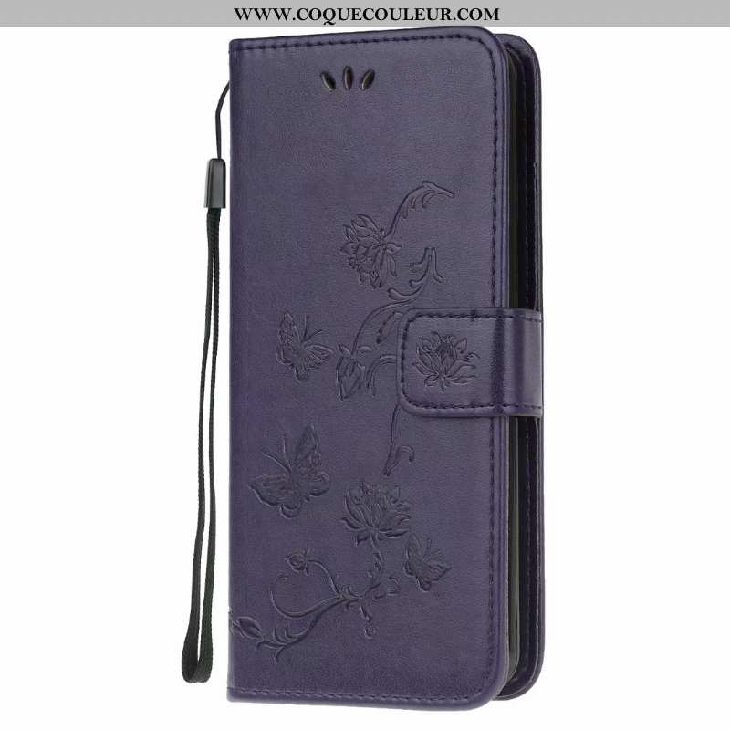 Étui Huawei Y6p Cuir Incassable Violet, Coque Huawei Y6p Fluide Doux Papillon Violet