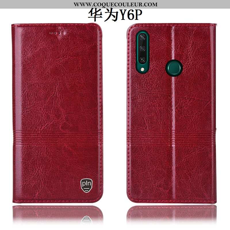 Housse Huawei Y6p Cuir Véritable Coque Housse, Étui Huawei Y6p Modèle Fleurie Téléphone Portable Mar