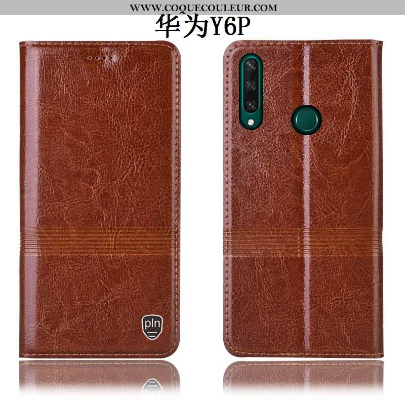 Housse Huawei Y6p Cuir Véritable Coque Housse, Étui Huawei Y6p Modèle Fleurie Téléphone Portable Mar