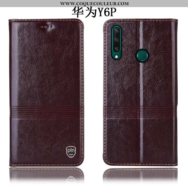 Housse Huawei Y6p Cuir Véritable Coque Housse, Étui Huawei Y6p Modèle Fleurie Téléphone Portable Mar