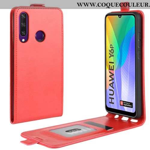 Coque Huawei Y6p Protection Rouge Téléphone Portable, Housse Huawei Y6p Portefeuille Cuir