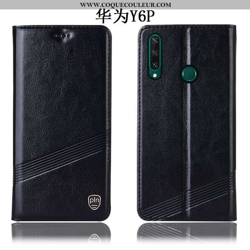 Housse Huawei Y6p Protection Tout Compris Téléphone Portable, Étui Huawei Y6p Cuir Véritable Vin Rou