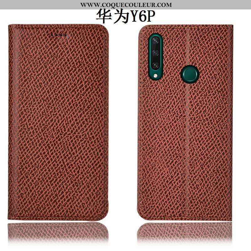 Coque Huawei Y6p Protection Incassable, Housse Huawei Y6p Cuir Véritable Rouge